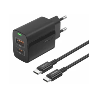 Foneng EU66 ładowarka sieciowa USB-C PD 20W + USB QC3.0 z kablem USB-C czarna
