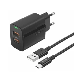 Foneng EU63 ładowarka sieciowa 2.4A 12W 2xUSB + kabel Micro czarna