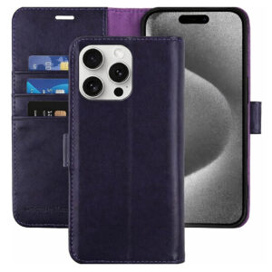 Etui zamykane MONASAY do iPhone 14 Plus (blokada RFID) fioletowe