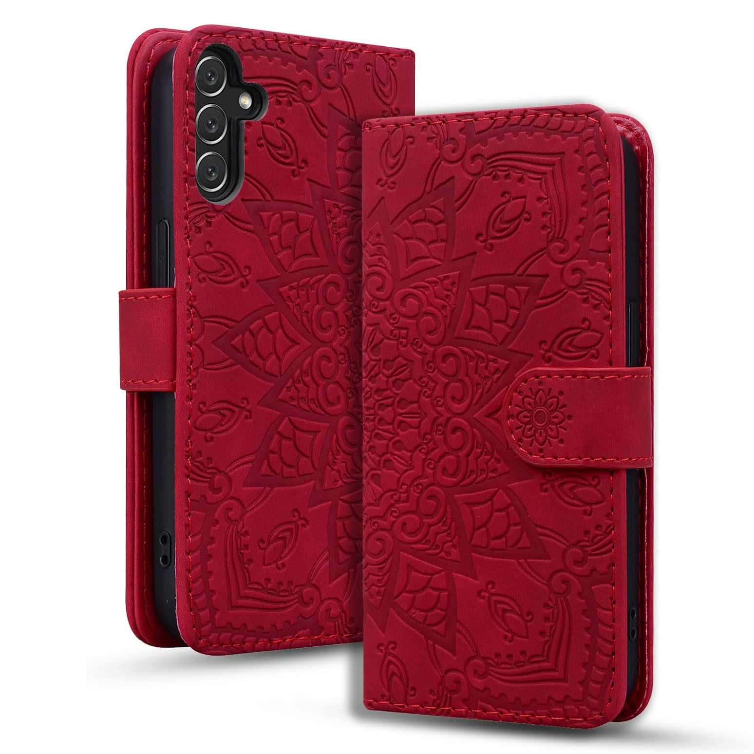 Etui zamykane Vkooer do Samsung Galaxy A16 4G/5G mandala czerwone