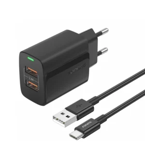 Foneng EU63 ładowarka sieciowa 2.4A 12W 2xUSB + kabel USB-C czarna